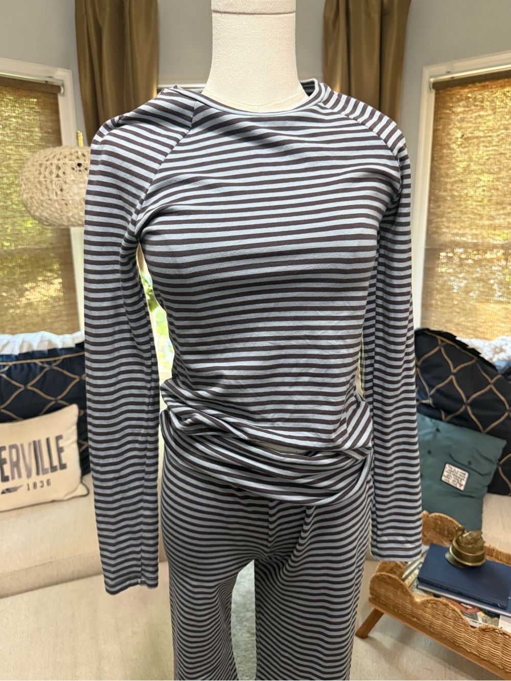 Edikted Black and Gray Striped Long Sleeve Pants Set